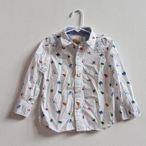 Mini Boden Button Down Shirt Boys Sz 3-4y Bugs White